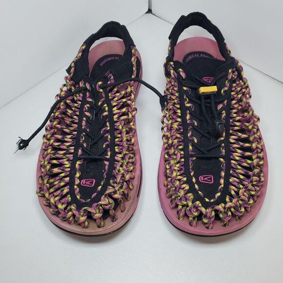 Keen Uneek Womens Size 8.5 Rope Sandals Pink Black Hiking Camping Fishing *flaw - Picture 1 of 7